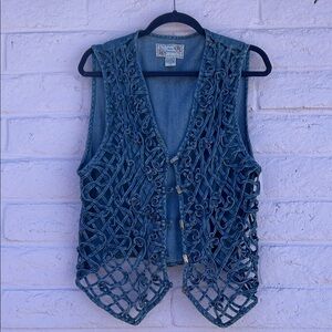 Vintage New Directions Denim Cutout Vest with Sliver Buttons